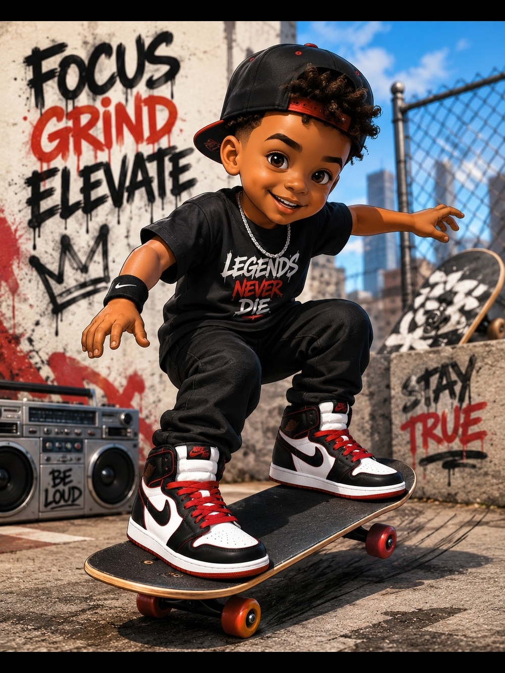 Nike Kids Black/White/Red Skate High-Top Sneakers